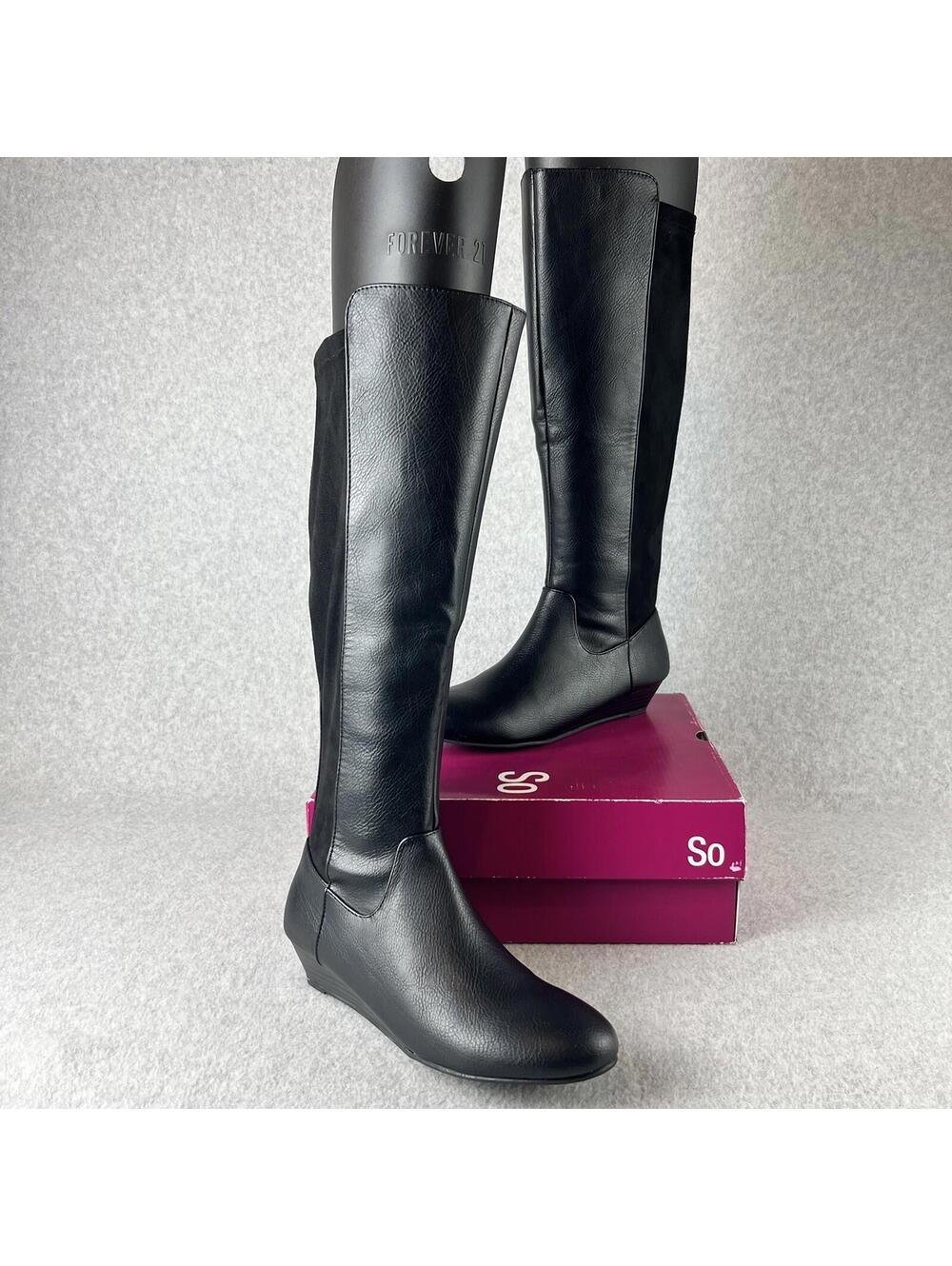 SO Wedge Knee-High Tall Faux Leather Two Tone Boots 7.5 New